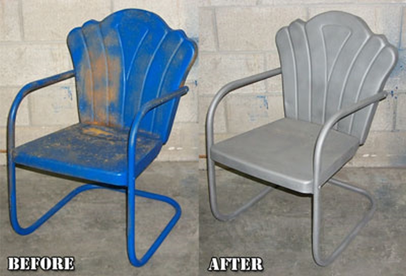 Stripping off paint and rust from lawn furniture before repainting it.