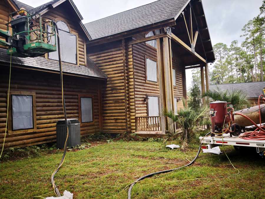 Log Cabin Restoration With Sandblasting