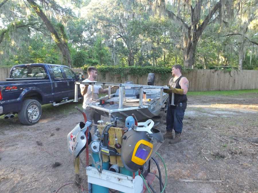 welding, fabricating a aluminum bow fishing, gigging platform. 