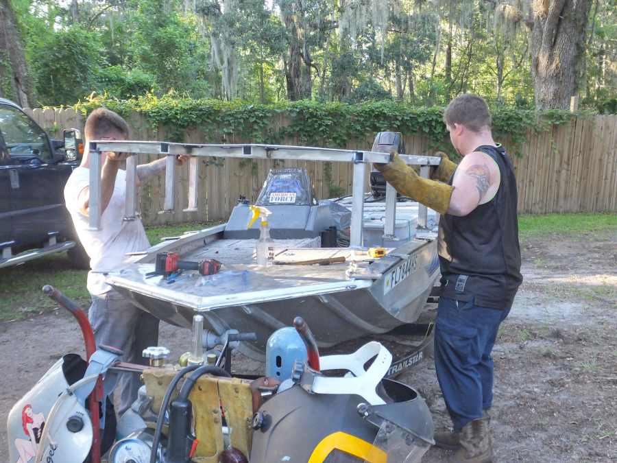 welding, fabricating a aluminum bow fishing, gigging platform. 