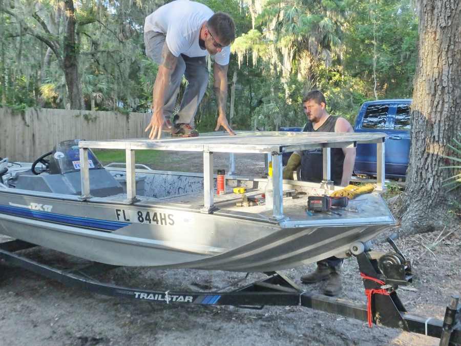 welding, fabricating a aluminum bow fishing, gigging platform. 