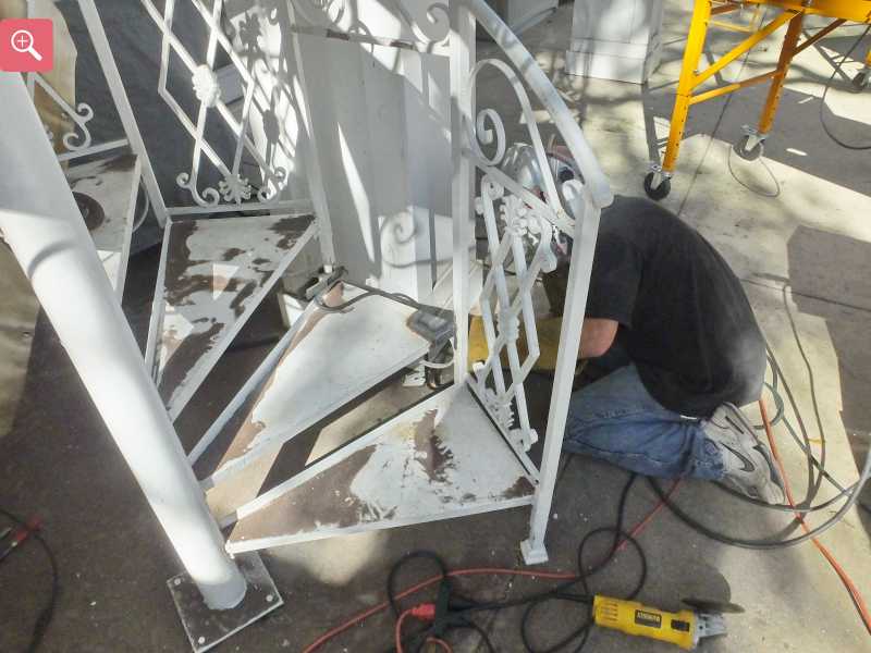 Full step rebuild procedure on a steel stair case. 