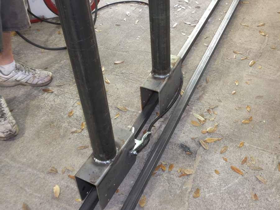 Fabricating steel suport columns. 