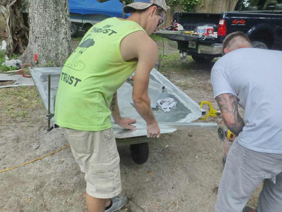 Welding, fabricating a bow fishing, gigging platform.