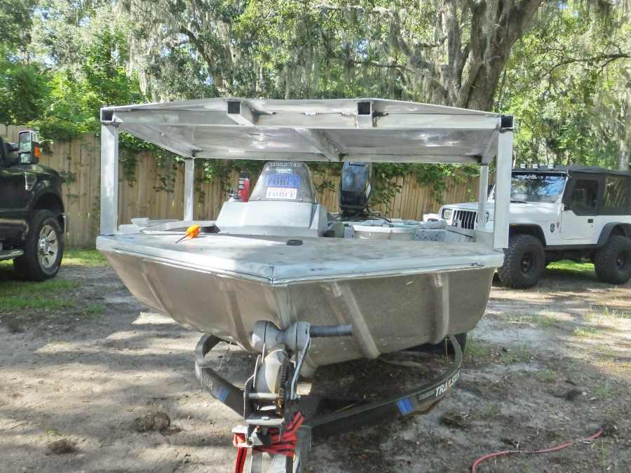 Welding, fabricating a bow fishing, gigging platform.